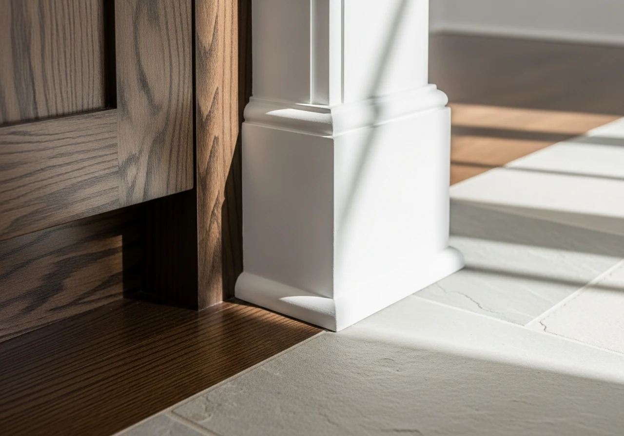 Detailed residential millwork, flooring, and window trim