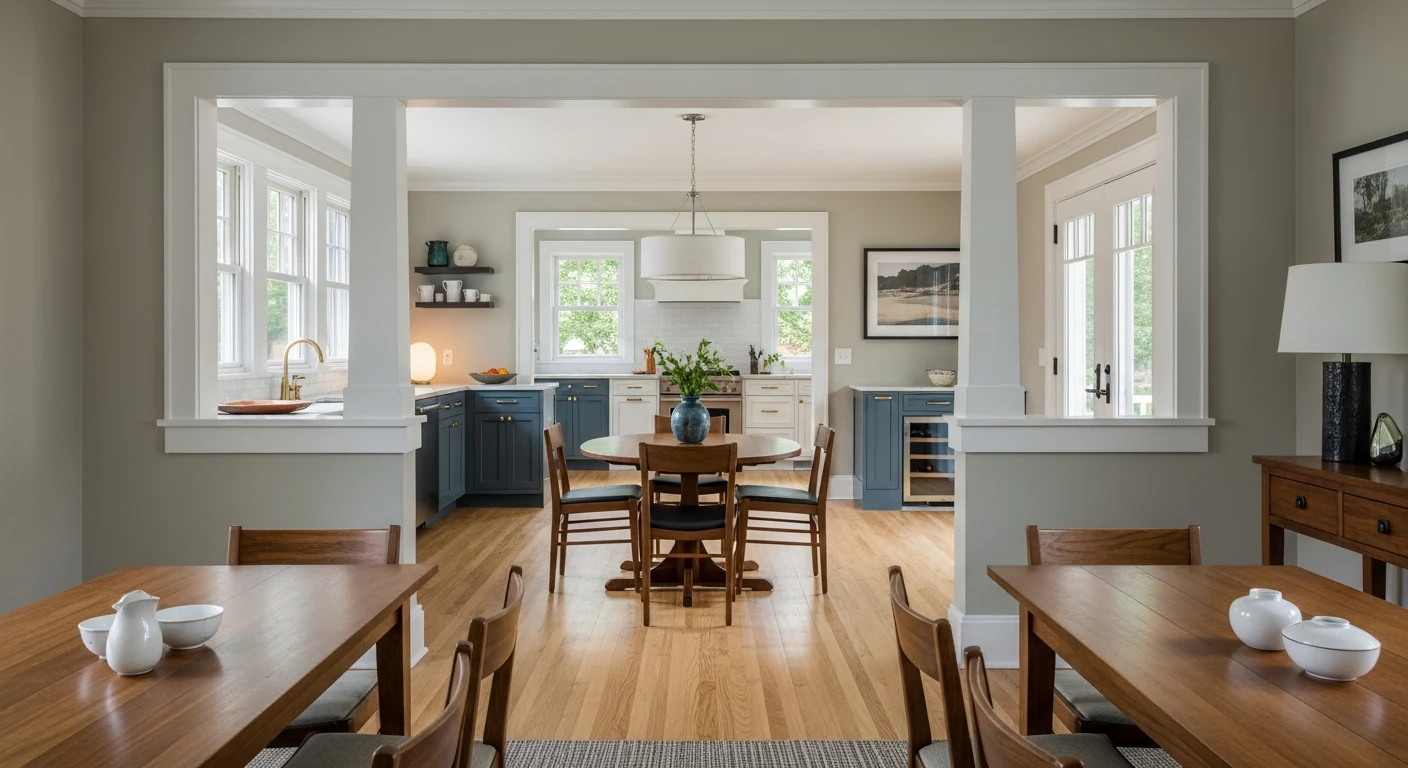Connected kitchen and dining interior concept